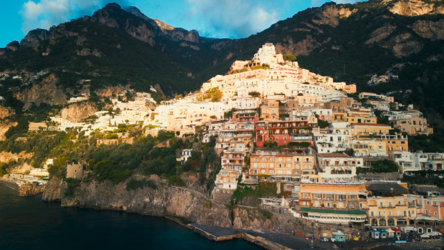amalfi sunrise drone shot 